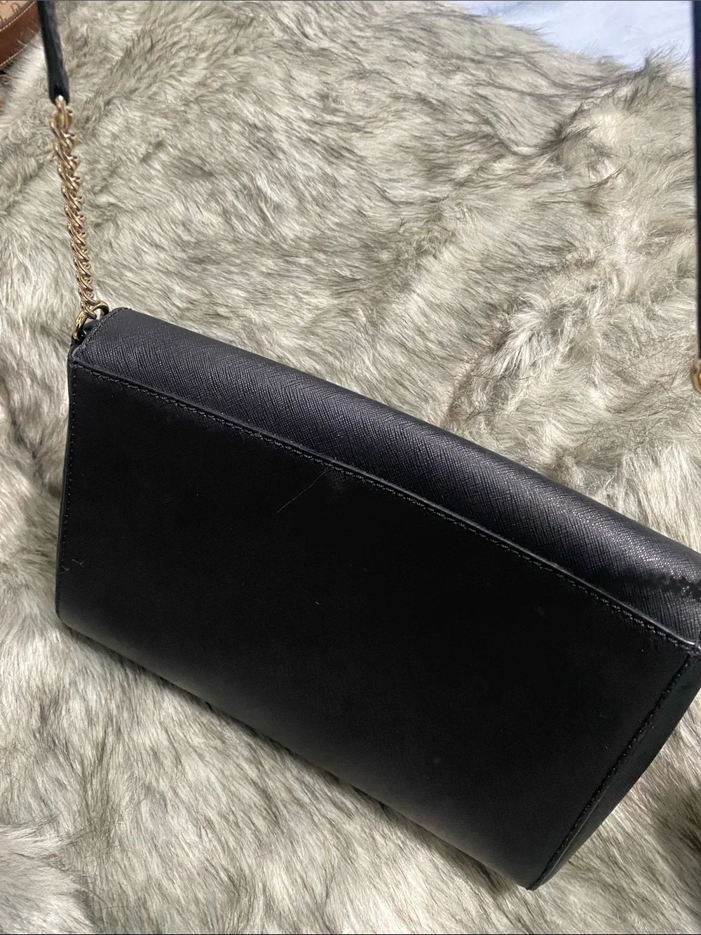 kate spade black leather crossbody with gold-tone chain